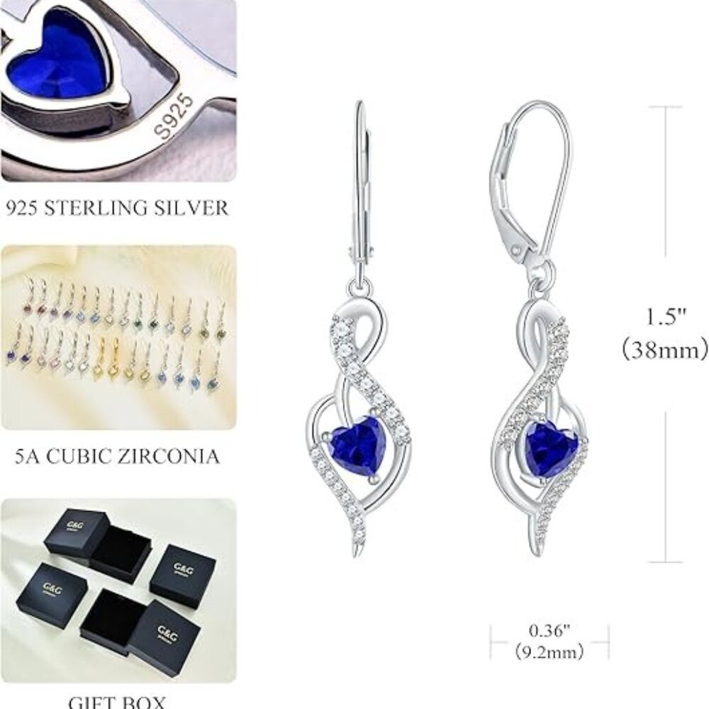 Sapphire Infinity Heart Dangle Drop Leverback Bir… - image 4